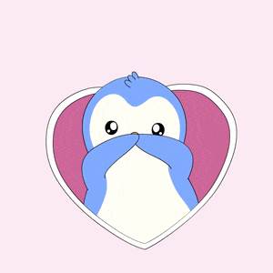 a blue penguin is surrounded by red hearts that say i love you