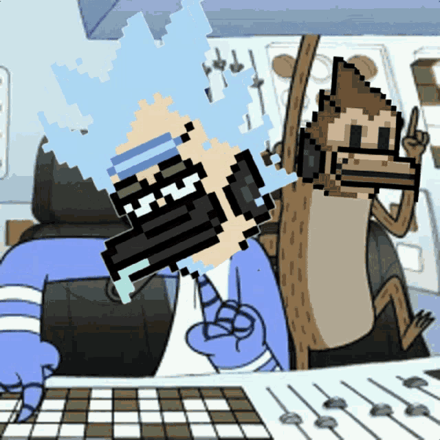 a pixel art of rick and morty with a monkey in the background