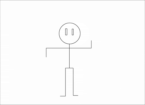 a stick figure with a circle in the middle of his head and a circle in the middle of his legs .