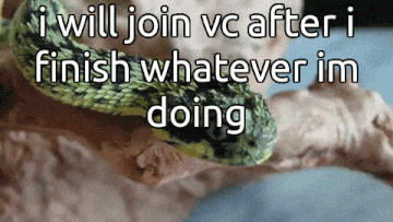 a picture of a snake with the words " i will join vc after i finish whatever im doing " below it