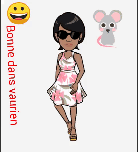 a cartoon of a woman wearing sunglasses and a mouse with the words bonne dans vaurien