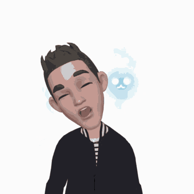 a cartoon character is wearing a black jacket and striped shirt