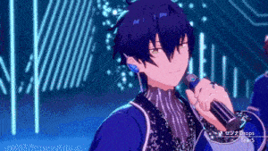 a cartoon character is singing into a microphone with the words drops tears in the corner
