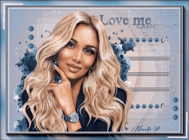 a painting of a woman with the words love me on it