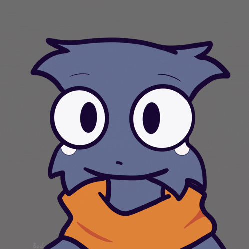 a cartoon drawing of a monster with big eyes and a scarf around his neck