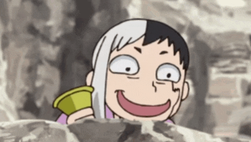 a cartoon character is smiling and holding a cup in his hand .