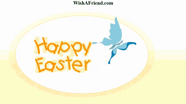 a happy easter greeting card with a butterfly and a green egg