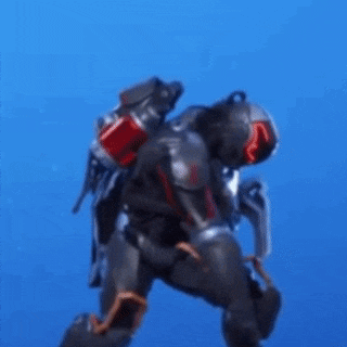 a robot is standing in front of a blue background and holding a sword .