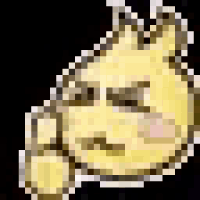 a pixel art of a yellow smiley face giving a thumbs up sign .