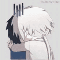 a cartoon of a man and a woman hugging each other with a surprised look on their faces .