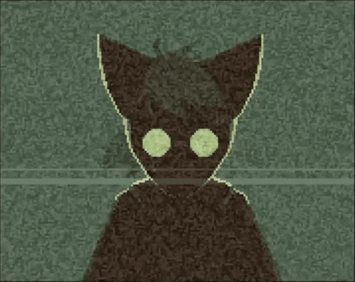 a pixel art of a cat with glowing eyes