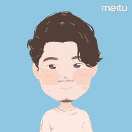 a cartoon drawing of a man with a beard and a meitu logo in the corner