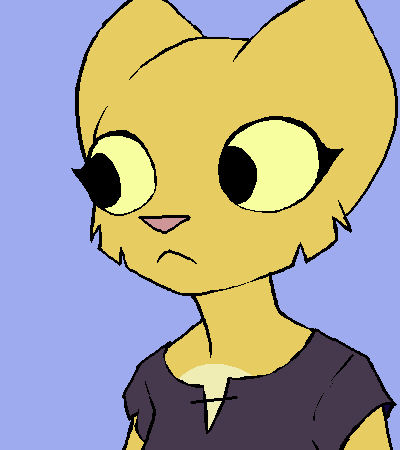 a drawing of a cat with a purple shirt