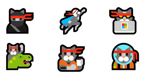 a set of icons with cats and a dinosaur