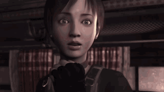 a woman in a video game looks surprised and shocked
