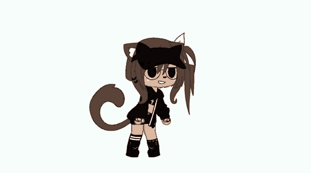 a drawing of a girl with a cat tail and ears