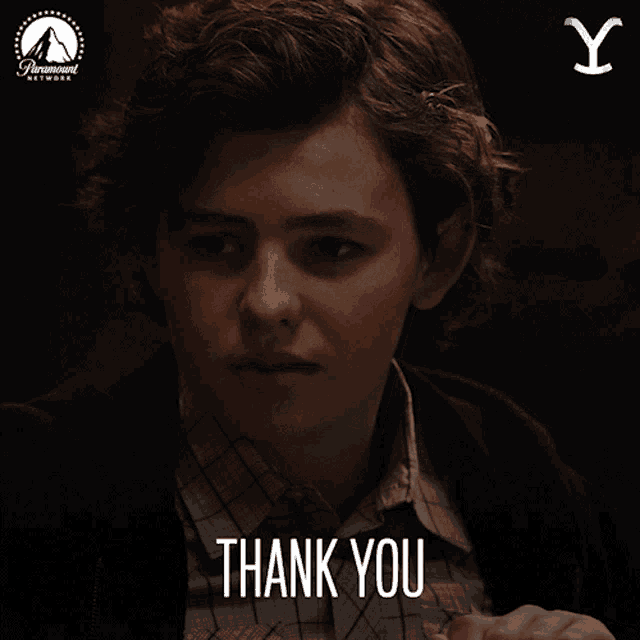 a young man with a paramount network logo behind him says " thank you "