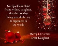 a merry christmas card for a daughter with red christmas balls