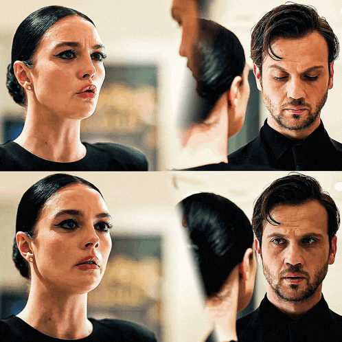 a man and a woman looking at each other