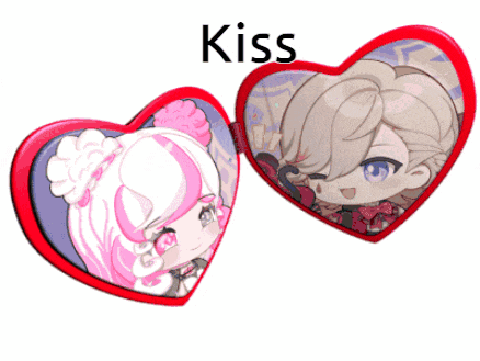 a couple of hearts with the word kiss on top of them