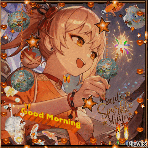 a picture of a girl with the words good morning on the bottom