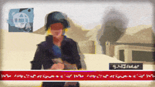 a painting of a man in a helmet with arabic writing on the bottom of it
