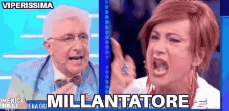 a man and a woman are having a conversation and the woman is yelling at the man