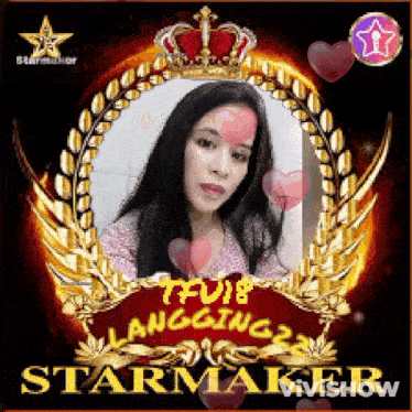 a picture of a woman with a crown and hearts in a star maker frame