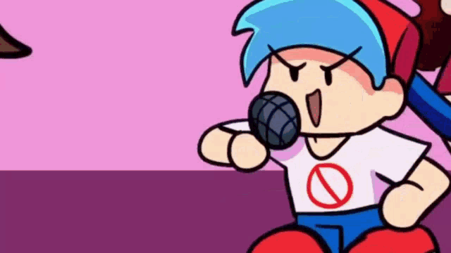 a cartoon character is holding a microphone in his mouth and making a funny face .