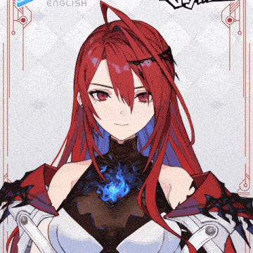 a drawing of a girl with red hair and the word english on the bottom right