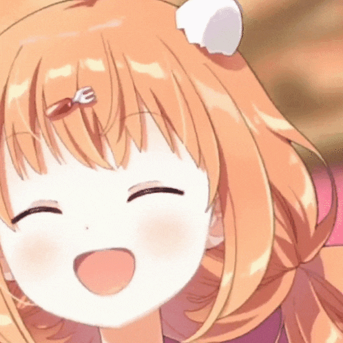 a girl with a fork in her hair is smiling with her eyes closed