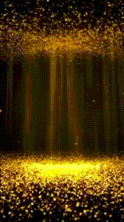 a dark room with a lot of gold glitter on the floor and a light coming out of the ceiling .