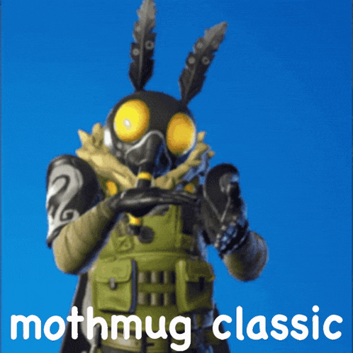 a picture of a moth giving a thumbs up with the words mothmug classic below it
