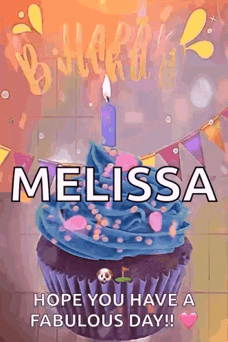 a birthday card for melissa with a cupcake