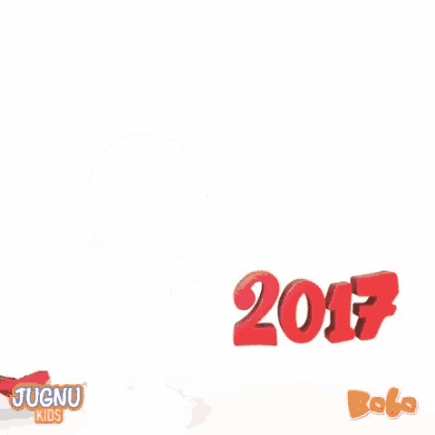 a cartoon baby is standing in front of a sign that says happy new year 2018