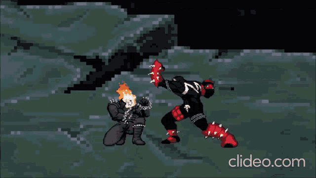 a pixel art of a man kicking another man with the website clideo.com in the corner