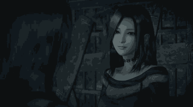 a woman in a video game with chinese writing on the bottom right