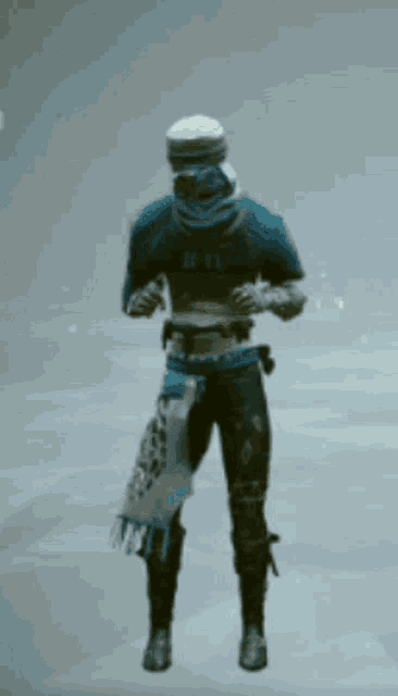 a man with a scarf around his head is standing in a video game