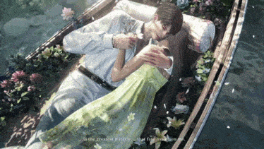 a painting of a man and woman in a boat with the words " is the greatest miracle "