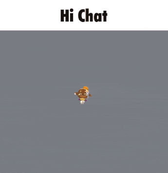 a close up of a cartoon character 's face with the words hi chat above it .