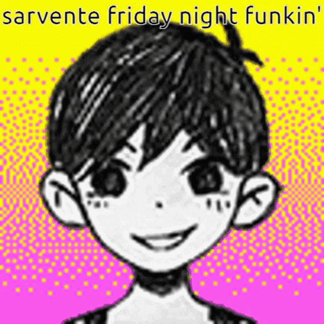 a black and white drawing of a boy with the words sarvente friday night funkin '
