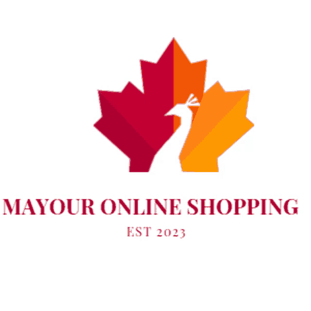 a logo for mayour online shopping has a peacock and maple leaves on it
