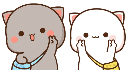 two cartoon cats with one wearing a scarf that says ' too ' on it