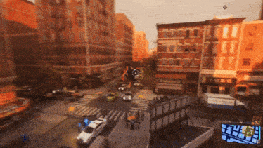 a blurry picture of a city street with a sign that says ' poultry 's ' in the background