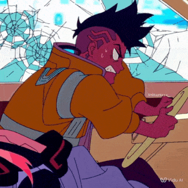 a cartoon drawing of a man driving a car