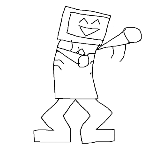 a black and white drawing of a cartoon character with a megaphone in his hand .