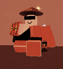 a roblox character wearing a hat and sunglasses is sitting on a chair