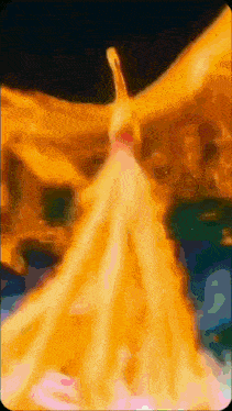 a painting of a person in a yellow dress with wings