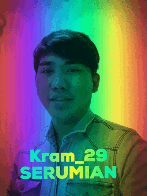 a man with a rainbow background and the name kram_29 serumian