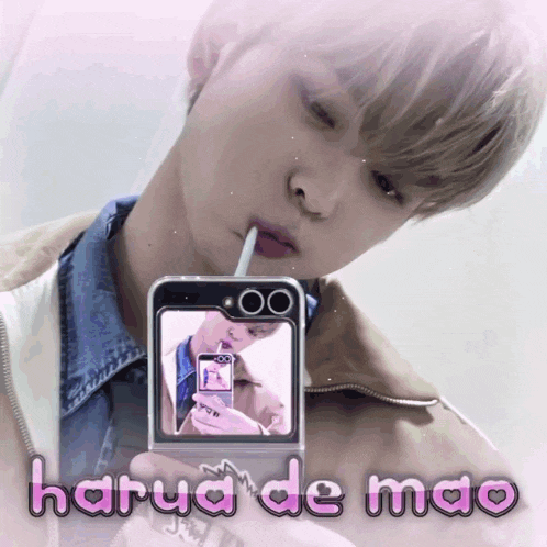 a picture of a man smoking a cigarette and the words harua de mao